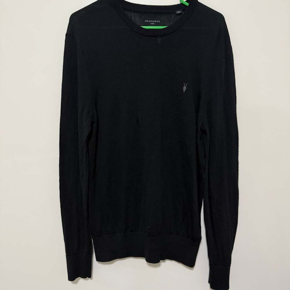 All Saints Merino Wool Sweater‎ Men's Large Crew Neck Pullover Black